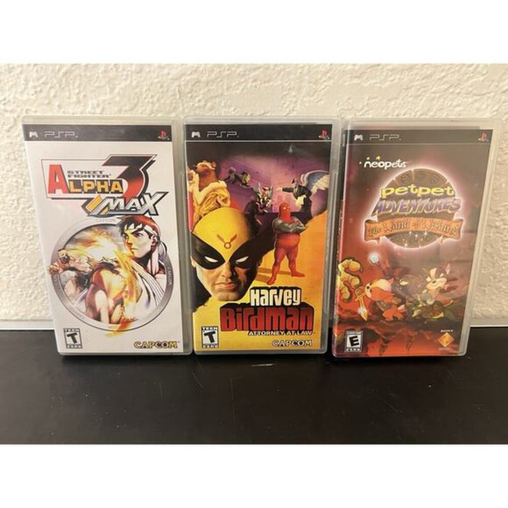 Lot Of 3 PSP games CIB Street Fighter, Harvey Birdman, Petpet Adventure